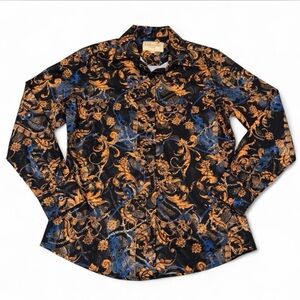 Lamasini Floral Western Button Down Blouse Top Women’s Small Rodeo Cowgirl Gold